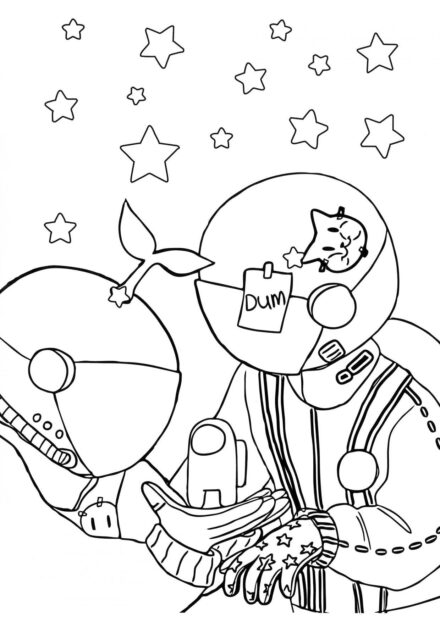 Among Us Colouring Page in Space