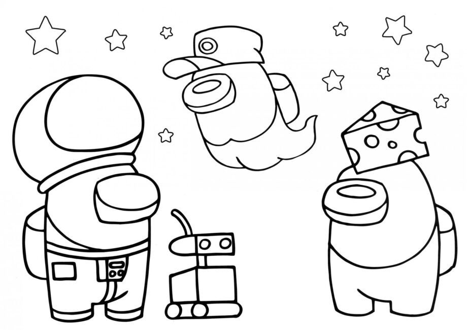 Among Us Colouring Page with Pet Robot