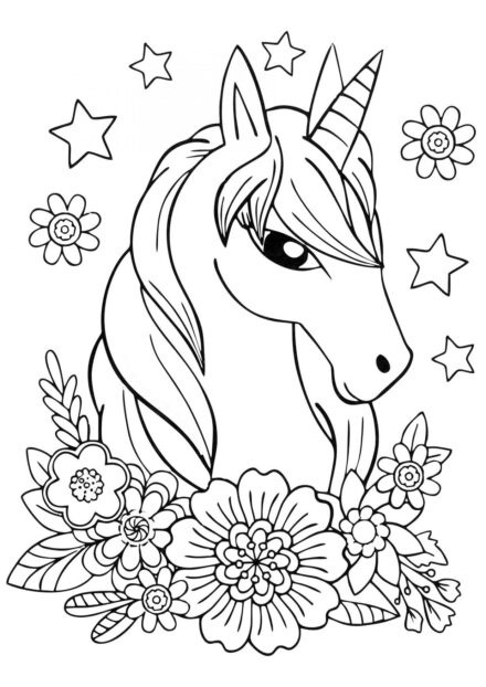 Colouring Page: Unicorn Amongst Flowers