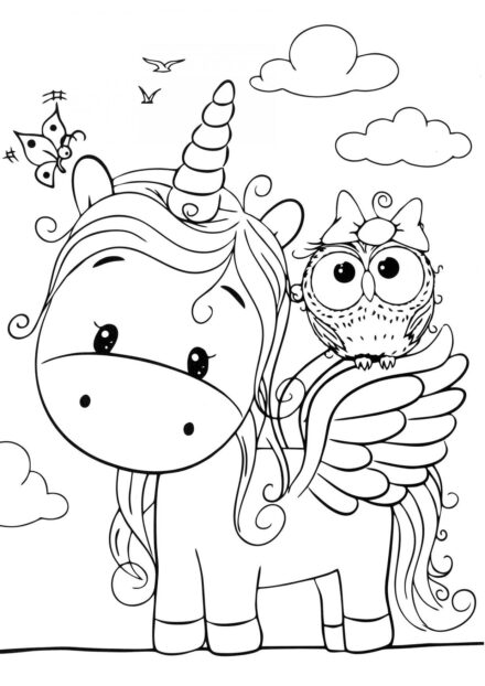 Colouring Page: Little Unicorn and Owl