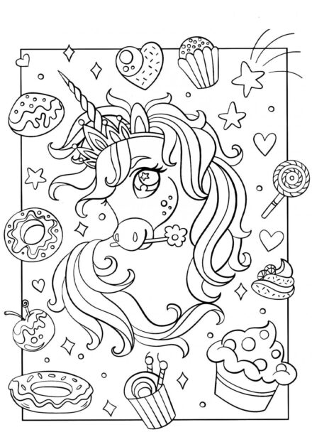 Colouring Page: Sweet-toothed Little Unicorn