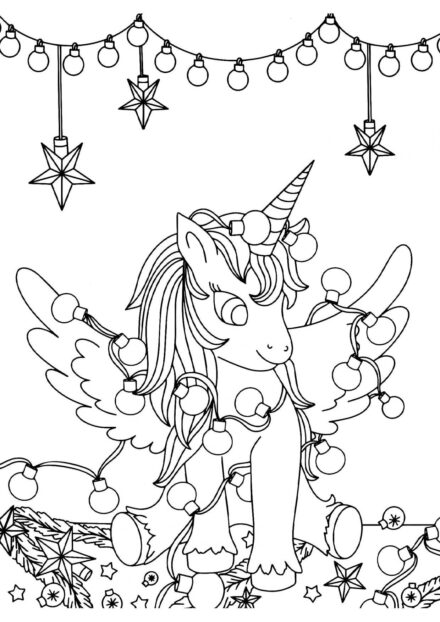 Colouring Page: Unicorn with a Garland