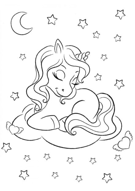 Colouring Page: Little Unicorn Under the Stars