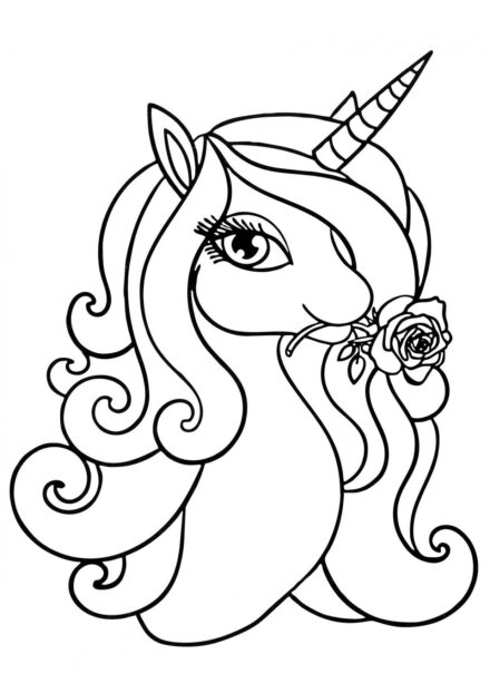 Colouring Page: Unicorn with a Rose