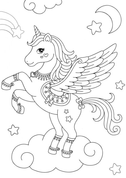 Colouring Page: Unicorn with Decorations