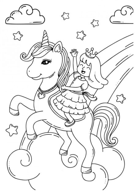 Colouring Page: Unicorn and Princess