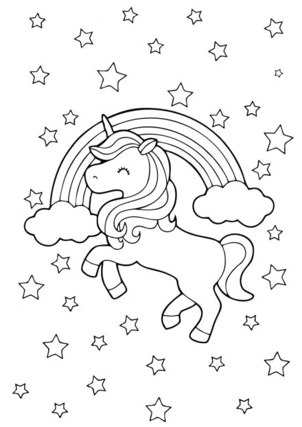 Colouring Page: Unicorn Running in the Sky