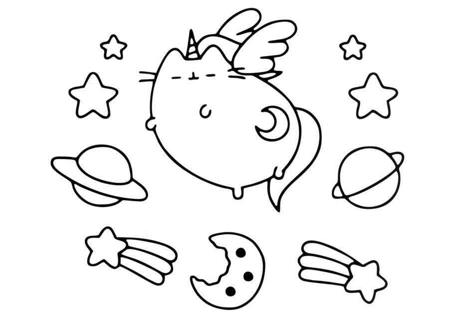 Colouring Page: Cute Cat Unicorn