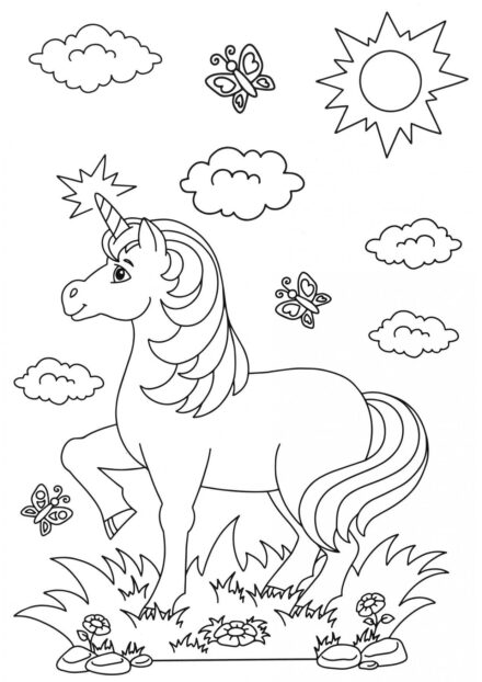 Colouring Page: Unicorn and Butterflies