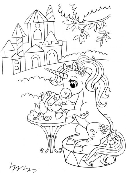 Colouring Page: Unicorn's Tea Party