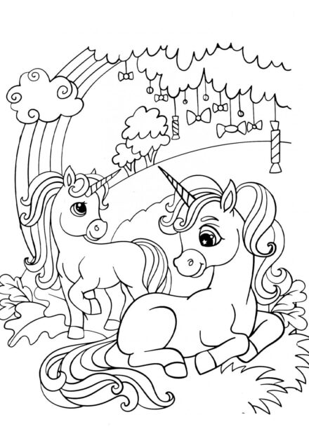 Colouring Page: Mummy Unicorn and Baby