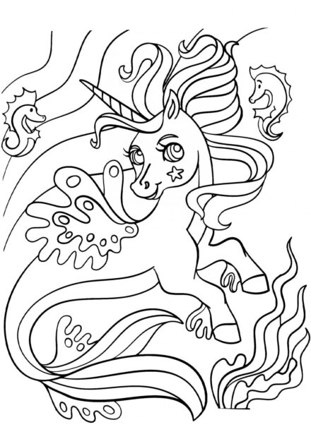 Colouring Page: Unicorn in the Underwater World