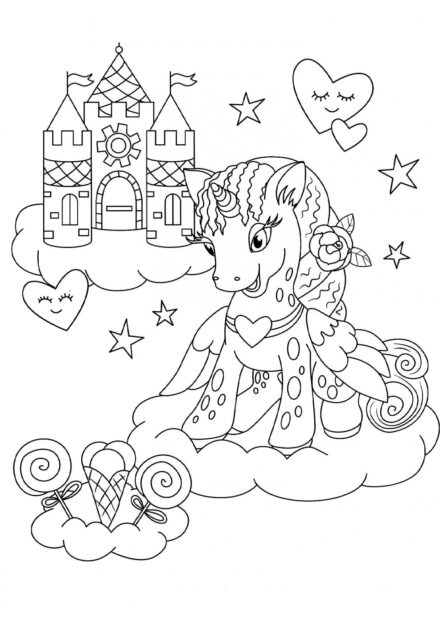 Colouring Page: Unicorn and Castle