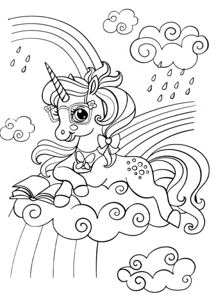 Colouring Page: Little Unicorn Reading