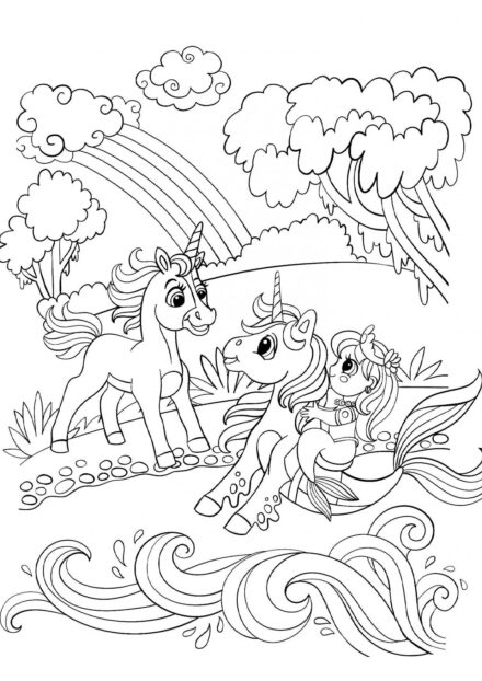 Colouring Page: Unicorns and Mermaid