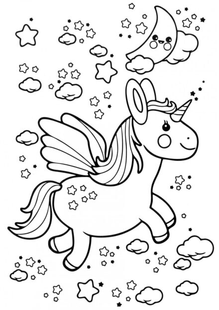 Colouring Page: Little Unicorn in the Sky