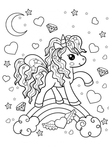 Colouring Page: Fair-haired Little Unicorn