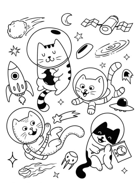 Colouring Page: Astronaut Cats