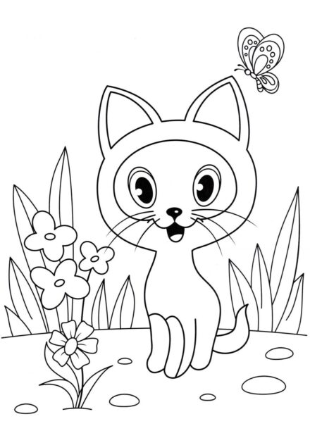 Colouring Page: Kitten Gav on the Lawn