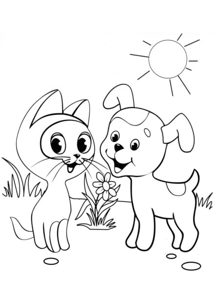 Colouring Page: Kitten Gav and Puppy