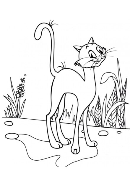 Colouring Page: Cat in the Courtyard