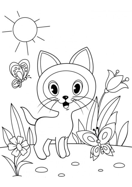 Colouring Page: Kitten Gav in the Sunshine