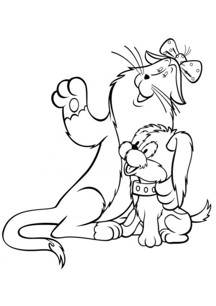 Colouring Page: Cat Freken Bok and Dog