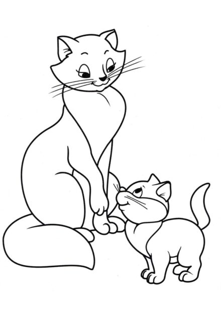 Colouring Page: Cat with Kitten