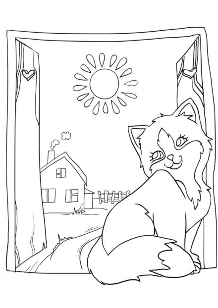 Colouring Page: Cat on the Windowsill