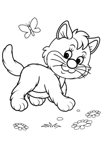 Colouring Page: Kitty on a Walk