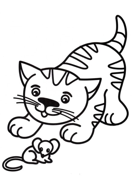 Colouring Page: Cat with Mouse