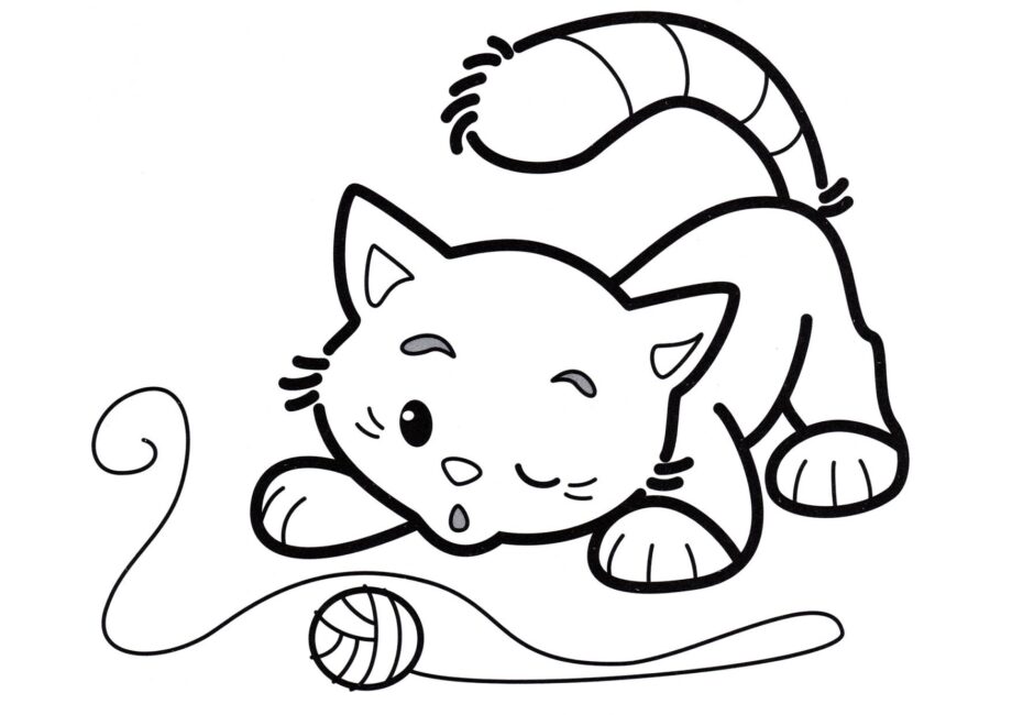 Colouring Page: Kitten and Ball of Yarn