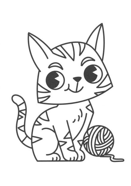 Colouring Page: Kitten with Ball of Yarn