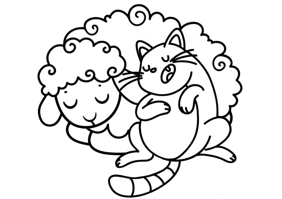 Colouring Page: Sheep and Kitty