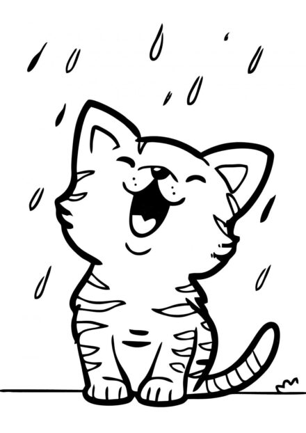 Colouring Page: Kitty Enjoying the Rain