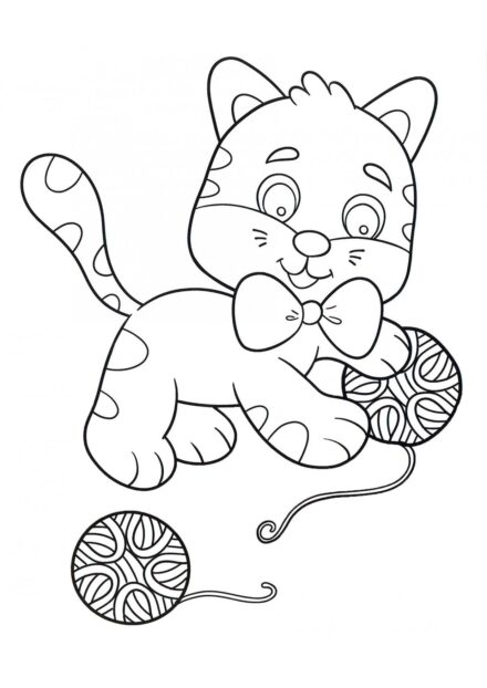 Colouring Page: Kitten with Yarn Ball