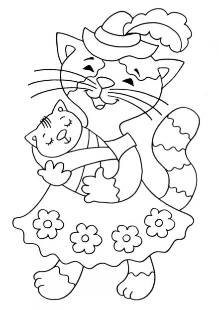 Colouring Page: Mummy Cat in a Dress