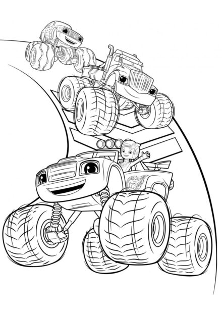 Monster Machines on the Track Colouring Page