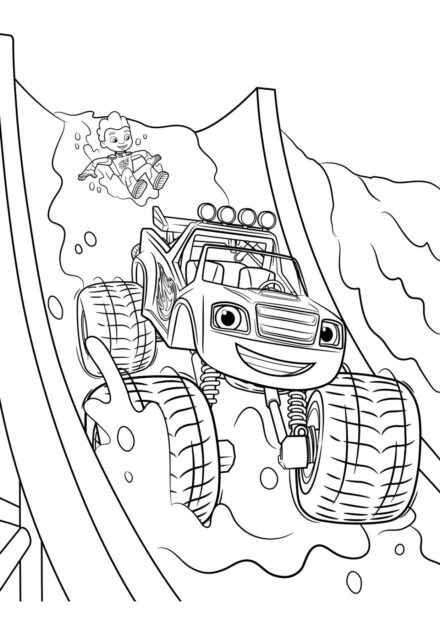 Blaze Sliding Downhill Colouring Page