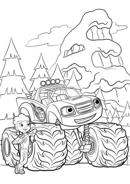 Blaze and AJ in the Forest Colouring Page