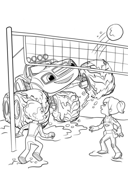 Blaze Playing Volleyball Colouring Page