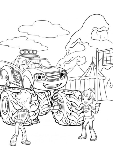 Blaze with Gabby and AJ Colouring Page