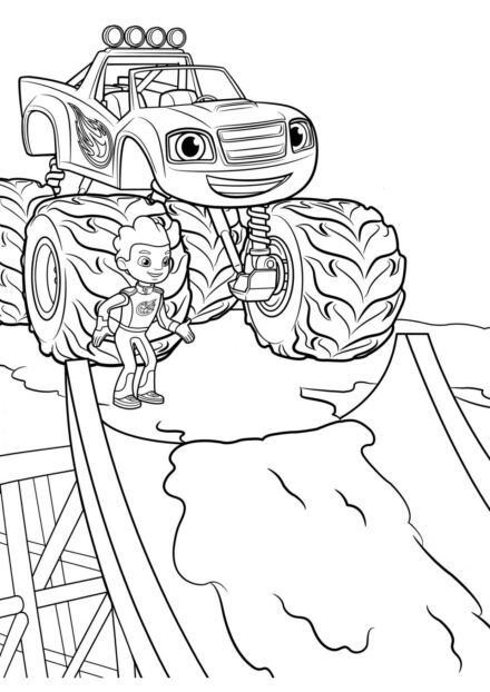 Blaze Preparing for a Race Colouring Page