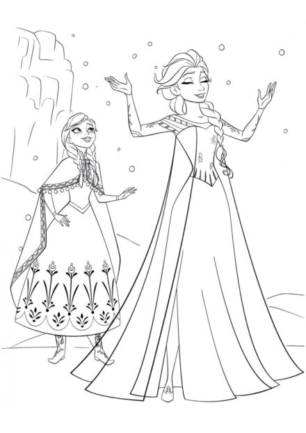 Colouring Page Elsa and Her Sister Anna