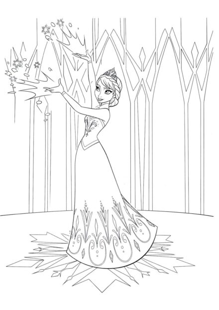 Colouring Page Elsa in the Ice Palace