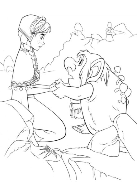 Colouring Page Anna and Troll Pabbie