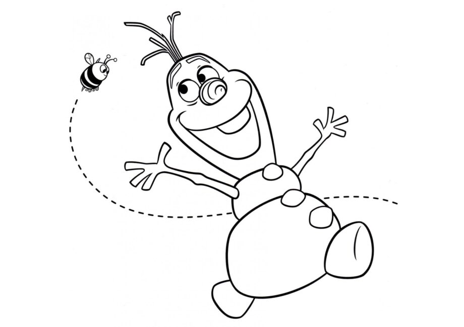 Colouring Page Olaf Plays with a Bee