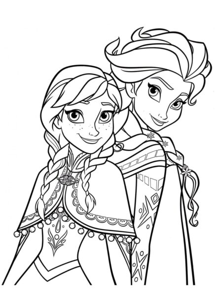 Colouring Page Portrait of Elsa and Anna