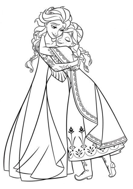 Colouring Page Anna and Elsa Together Again