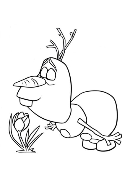 Colouring Page Olaf and a Flower